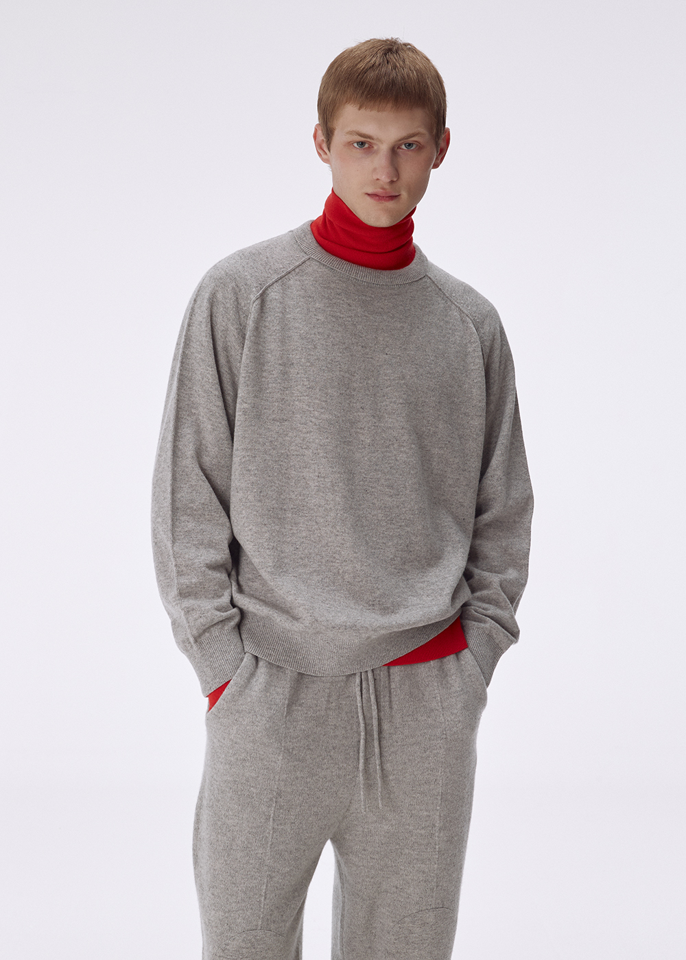 Wool cotton crew neck pullover_Cloud