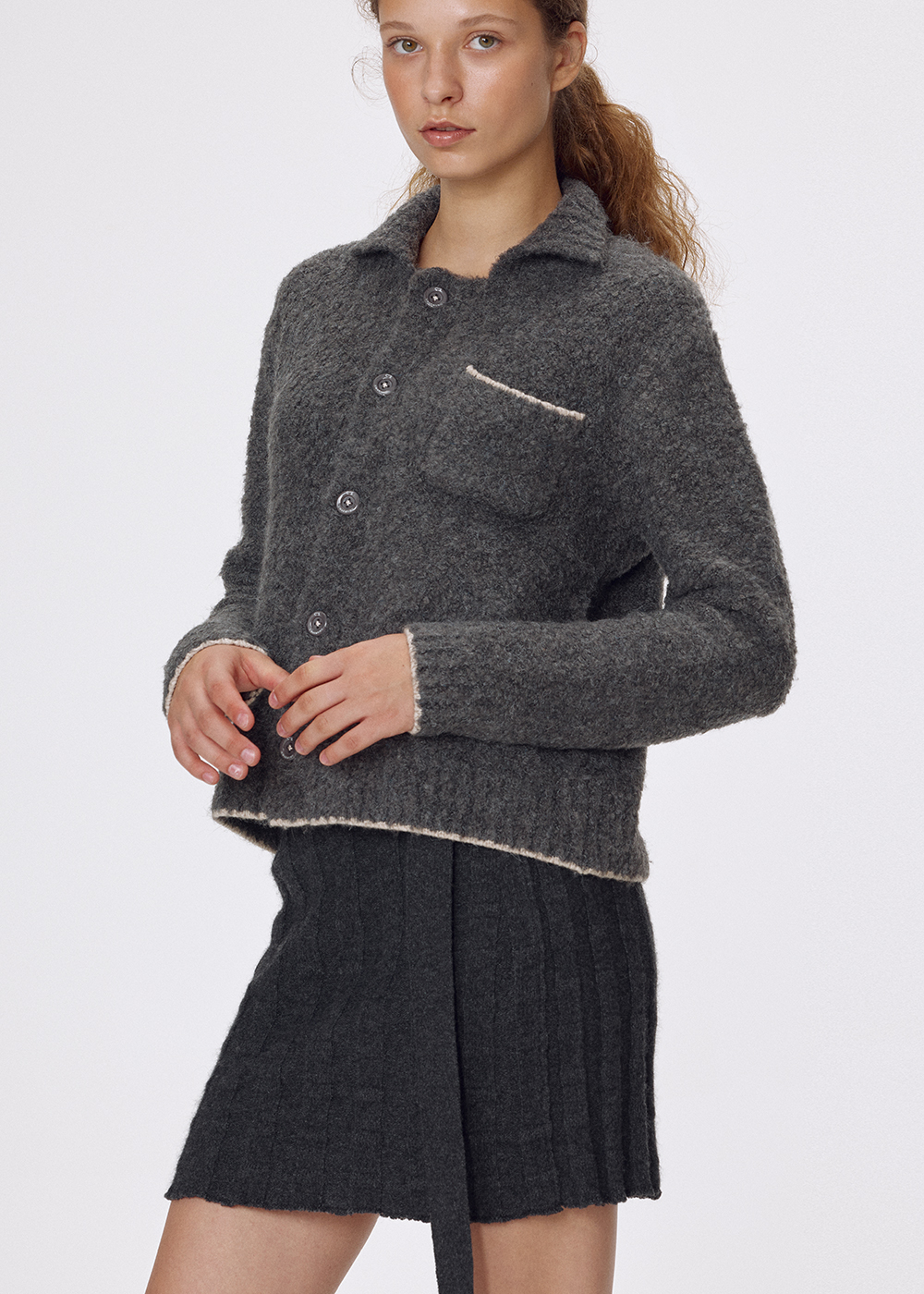 Cashmere raccoon ribbed skirt_Charcoal