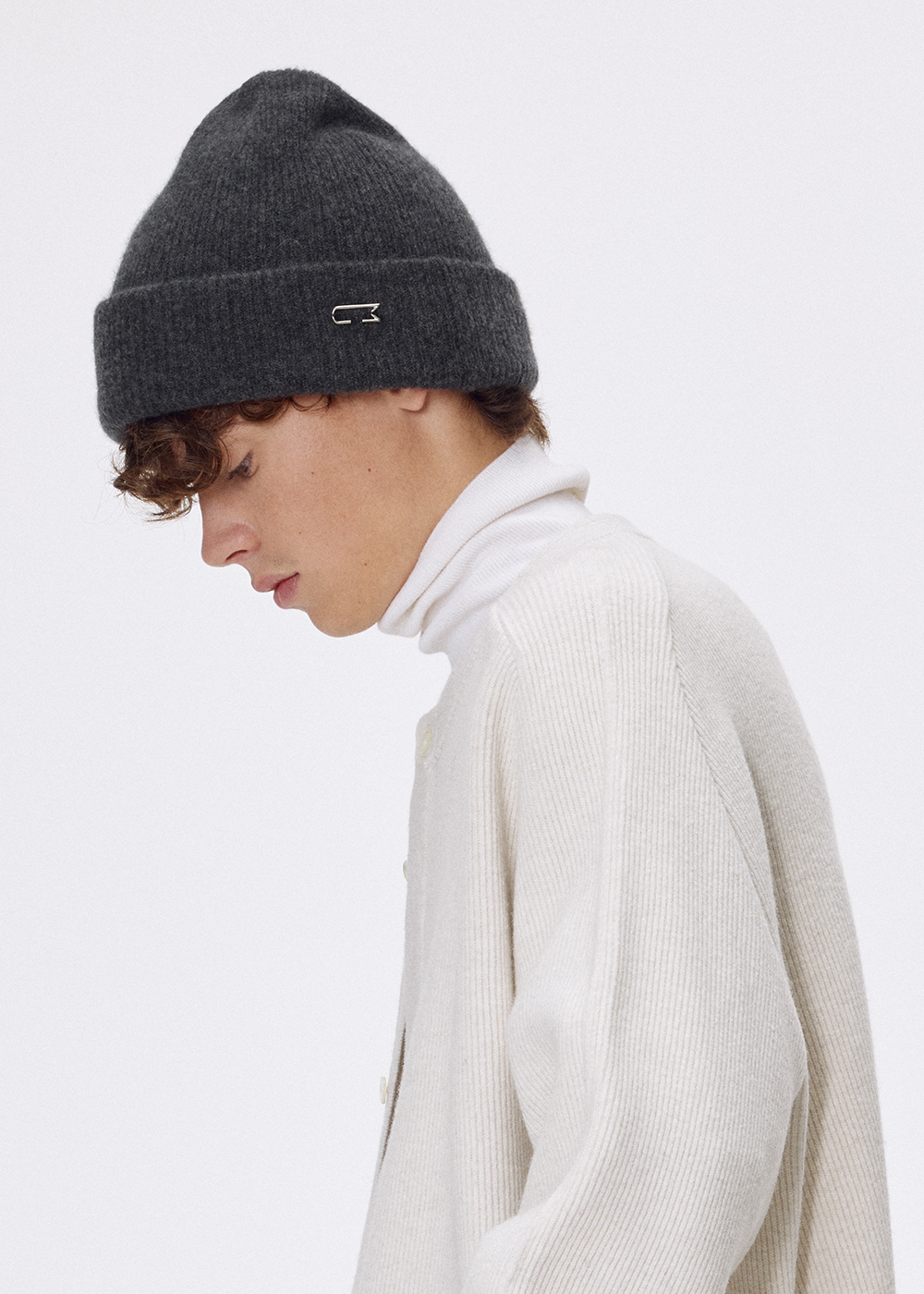 Pure cashmere ribbed beanie_Shadow