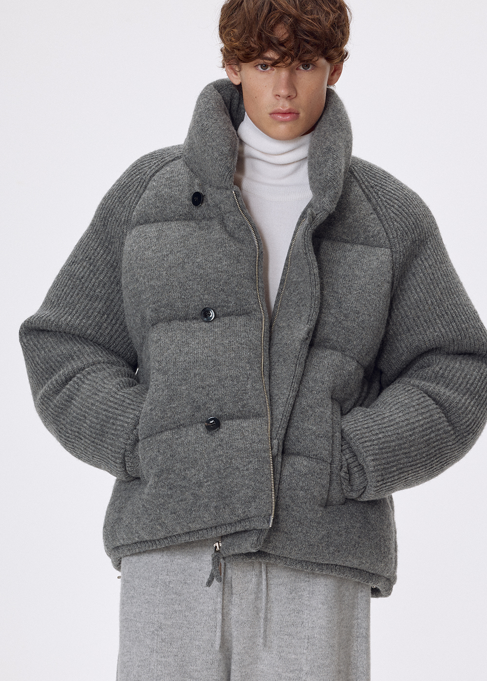 2차 리오더_ Pure shetland wool puffer jacket_Heather grey