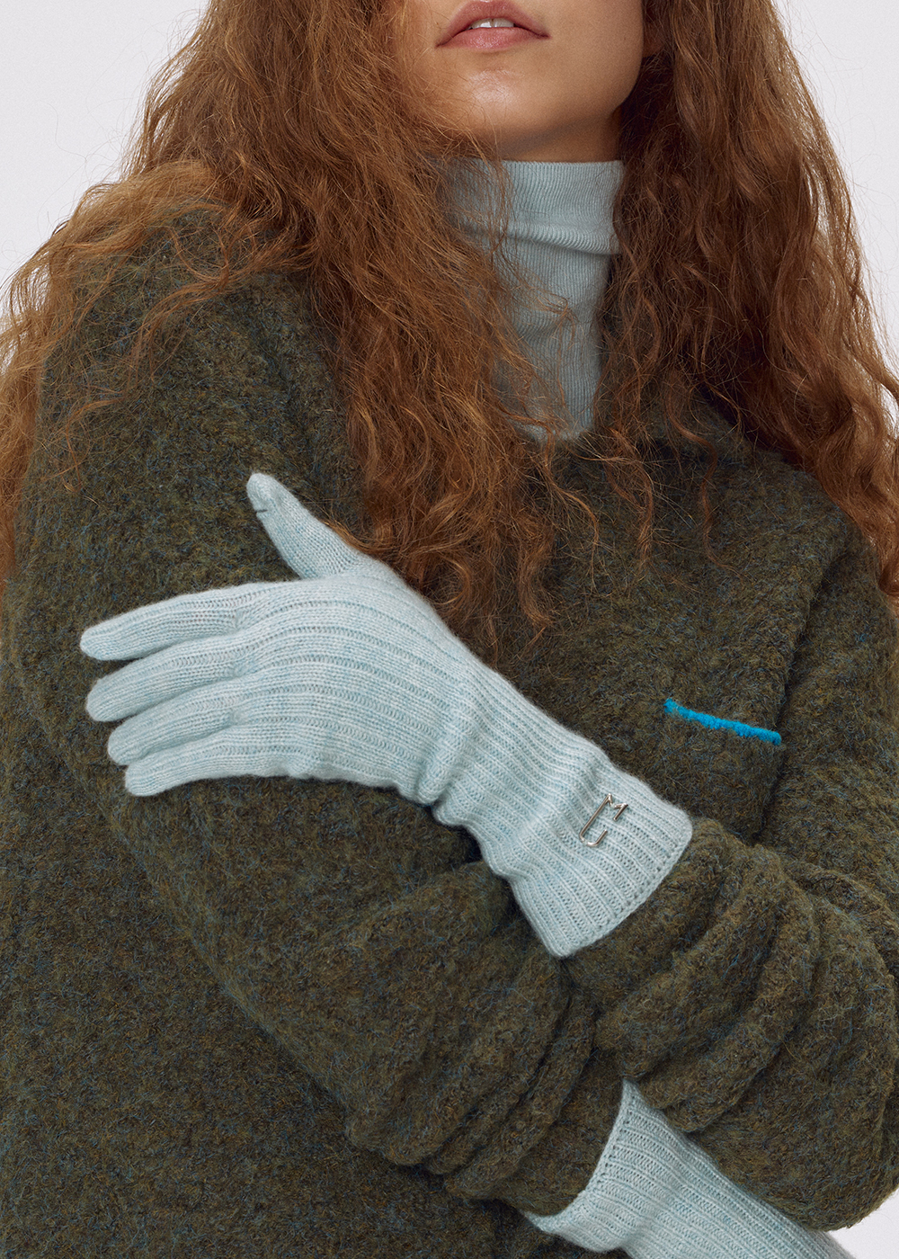 Pure cashmere ribbed gloves_Glacier