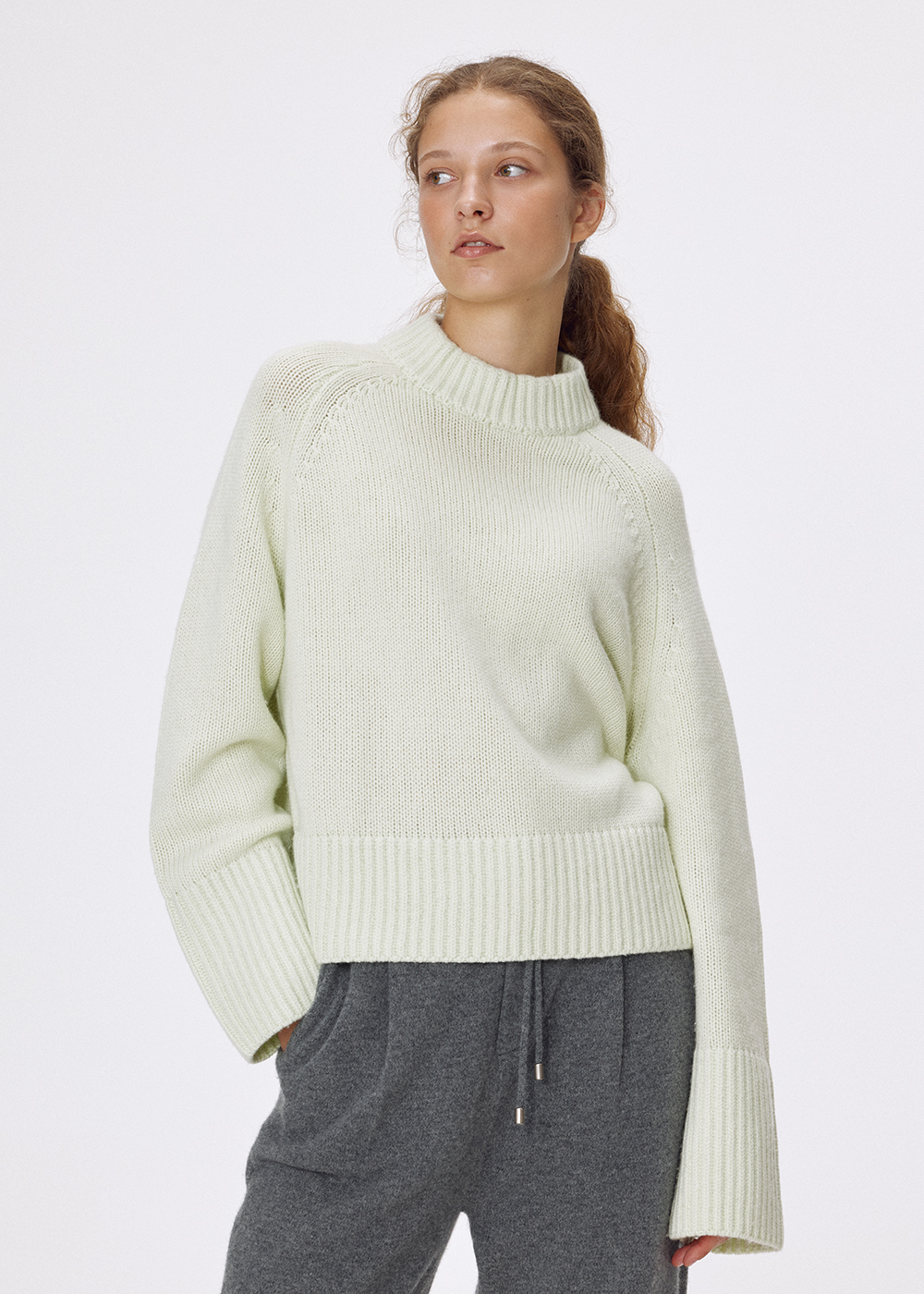 Wool cashmere mock neck pullover_Celery
