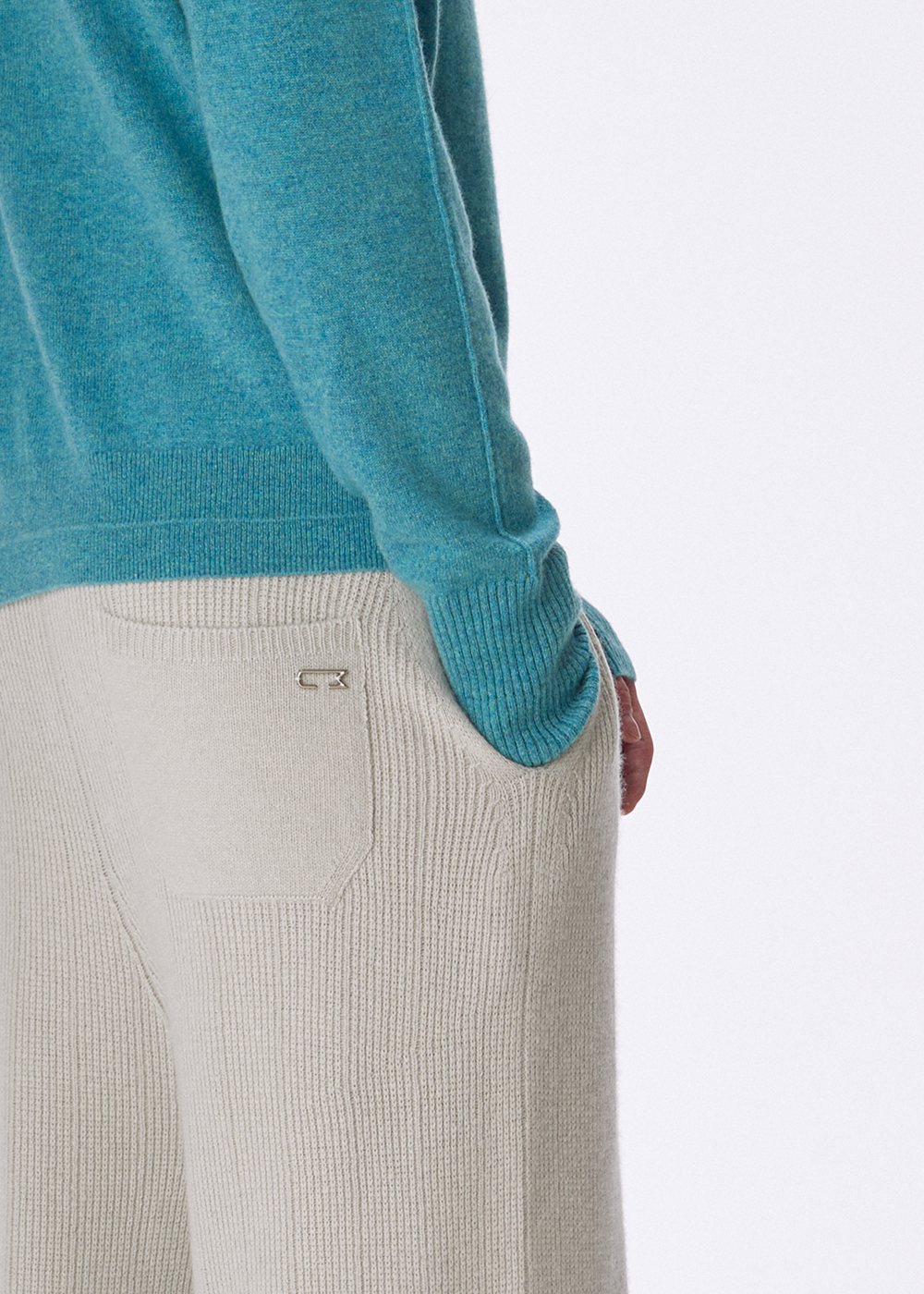 Wool cashmere ribbed whole garment pants_Holy water
